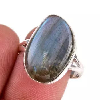 Natural Labradorite Gemstone 925 Solid Sterling Silver Jewelry Ring Size 9 u1f56