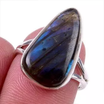 Natural Labradorite Gemstone 925 Solid Sterling Silver Jewelry Ring Size 7 C0C82
