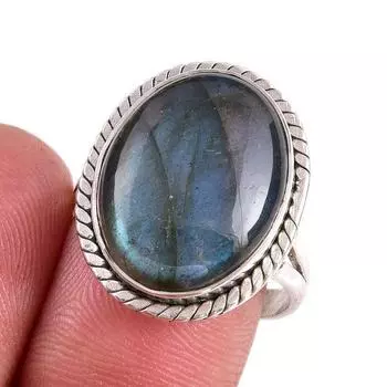Natural Labradorite Gemstone 925 Solid Sterling Silver Jewelry Ring S.8.5 O9E88