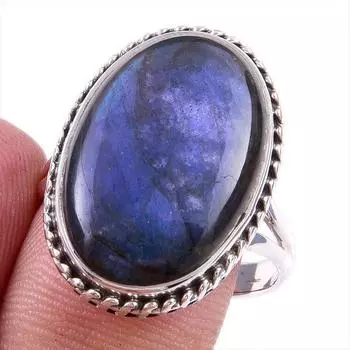 Natural Labradorite Gemstone 925 Solid Sterling Silver Jewelry Ring Size 9 K9E53