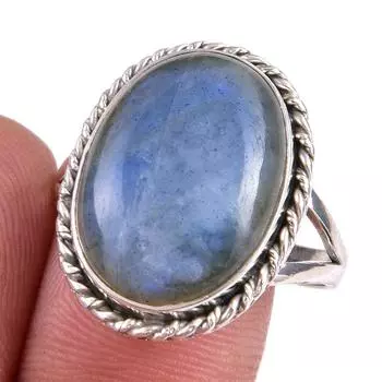 Natural Labradorite Gemstone 925 Solid Sterling Silver Jewelry Ring Size 9 R3i73