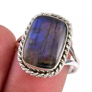 Natural Labradorite Gemstone 925 Solid Sterling Silver Jewelry Ring Size 8 q1t32