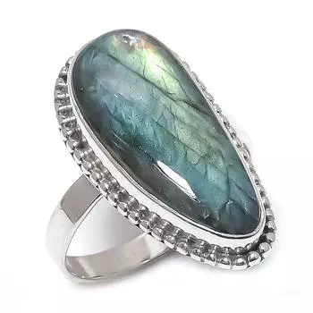 Natural Labradorite Gemstone 925 Solid Sterling Silver Jewelry Ring Size 10 B8u58