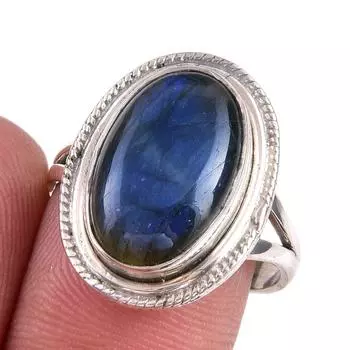 Natural Labradorite Gemstone 925 Solid Sterling Silver Jewelry Ring Size 9 R4j07