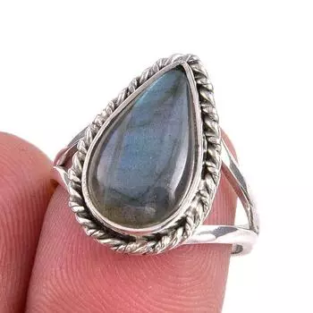 Natural Labradorite Gemstone 925 Solid Sterling Silver Jewelry Ring Size 8 g7Z95