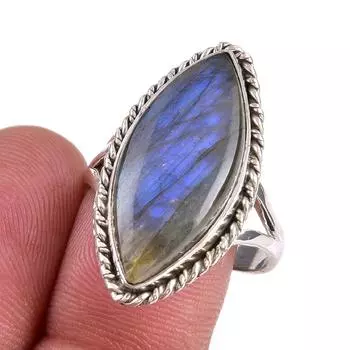 Natural Labradorite Gemstone 925 Solid Sterling Silver Jewelry Ring S.9.5 F6h56