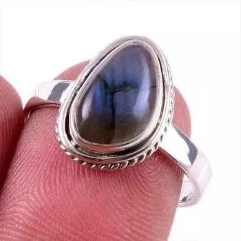 Natural Labradorite Gemstone 925 Solid Sterling Silver Jewelry Ring Size 8 H8F55