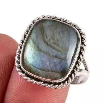 Natural Labradorite Gemstone 925 Solid Sterling Silver Jewelry Ring S.9.5 p3Z37