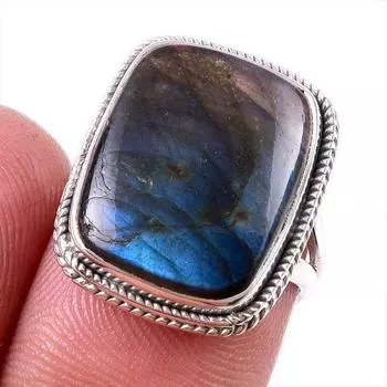 Natural Labradorite Gemstone 925 Solid Sterling Silver Jewelry Ring Size 6 D1b87