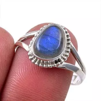Natural Labradorite Gemstone 925 Solid Sterling Silver Jewelry Ring Size 9 N6D15