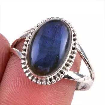 Natural Labradorite Gemstone 925 Solid Sterling Silver Jewelry Ring S.8.5 f7Z28