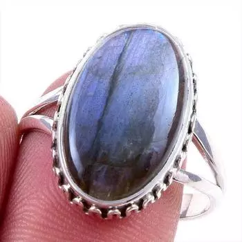 Natural Labradorite Gemstone 925 Solid Sterling Silver Jewelry Ring Size 10 L3e85