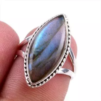 Natural Labradorite Gemstone 925 Solid Sterling Silver Jewelry Ring Size 6 b1f22