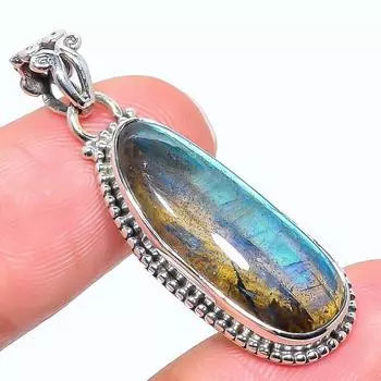 Natural Labradorite Gemstone 925 Solid Sterling Silver Gift Pendant 1.65 F7V50