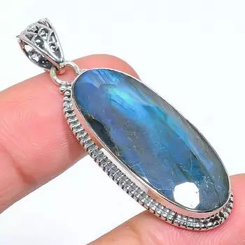 Natural Labradorite Gemstone 925 Solid Sterling Silver Gift Pendant 2.05 r5L94