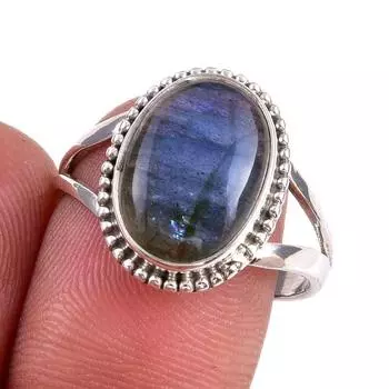 Natural Labradorite Gemstone 925 Solid Sterling Silver Jewelry Ring Size 9 k1Y43