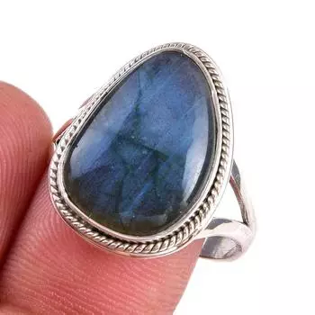 Natural Labradorite Gemstone 925 Solid Sterling Silver Jewelry Ring S.9.5 U5A85