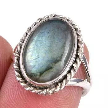 Natural Labradorite Gemstone 925 Solid Sterling Silver Jewelry Ring S.5.5 q1A82