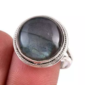 Natural Labradorite Gemstone 925 Solid Sterling Silver Jewelry Ring Size 9 Y4u80
