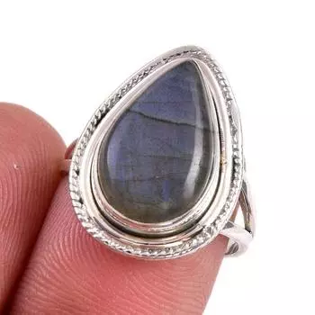 Natural Labradorite Gemstone 925 Solid Sterling Silver Jewelry Ring Size 7 y2V94