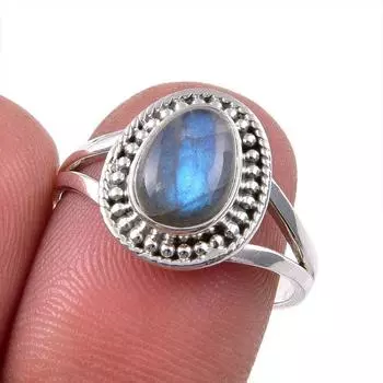 Natural Labradorite Gemstone 925 Solid Sterling Silver Jewelry Ring S.7.5 I7o19