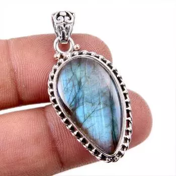 Natural Labradorite Gemstone 925 Solid Sterling Silver Gift Pendant 1.75 D4w48