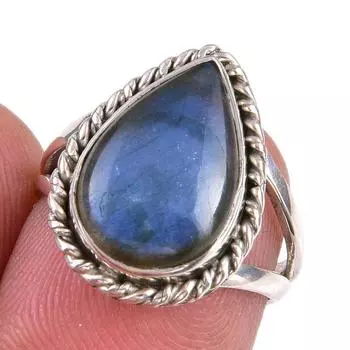 Natural Labradorite Gemstone 925 Solid Sterling Silver Jewelry Ring Size 6 a4E13