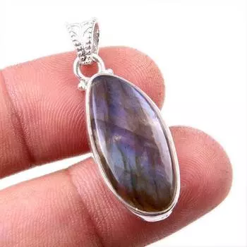 Natural Labradorite Gemstone 925 Solid Sterling Silver Jewelry Pendant 1.5 D0l53