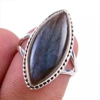 Natural Labradorite Gemstone 925 Solid Sterling Silver Jewelry Ring Size 6 O2I30