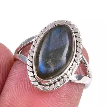 Natural Labradorite Gemstone 925 Solid Sterling Silver Jewelry Ring S.5.5 w8K45