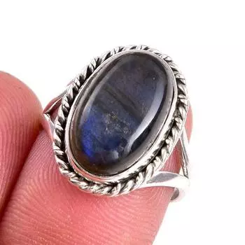 Natural Labradorite Gemstone 925 Solid Sterling Silver Jewelry Ring S.6.5 e9n66