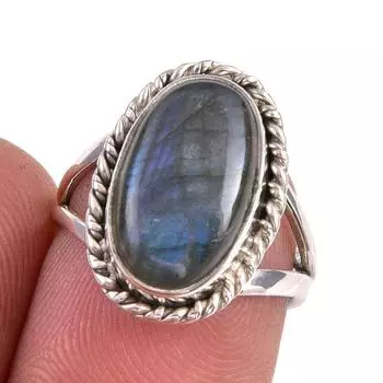 Natural Labradorite Gemstone 925 Solid Sterling Silver Jewelry Ring S.5.5 H9h74