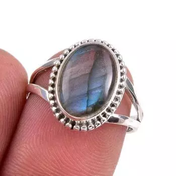 Natural Labradorite Gemstone 925 Solid Sterling Silver Jewelry Ring Size 7 F8o88