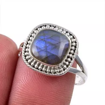 Natural Labradorite Gemstone 925 Solid Sterling Silver Jewelry Ring S.8.5 b8H96
