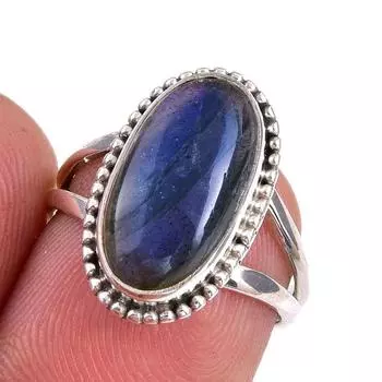 Natural Labradorite Gemstone 925 Solid Sterling Silver Jewelry Ring S.5.5 V8D12