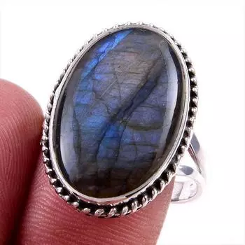 Natural Labradorite Gemstone 925 Solid Sterling Silver Jewelry Ring Size 10 e6A87