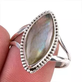 Natural Labradorite Gemstone 925 Solid Sterling Silver Jewelry Ring Size 10 C4K50