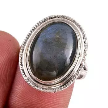 Natural Labradorite Gemstone 925 Solid Sterling Silver Jewelry Ring Size 8 n6v86