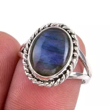 Natural Labradorite Gemstone 925 Solid Sterling Silver Jewelry Ring S.6.5 m2P95