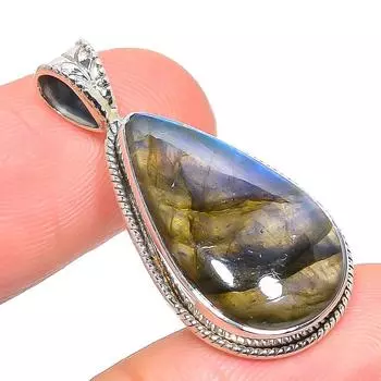 Natural Labradorite Gemstone 925 Solid Sterling Silver Gift Pendant 1.38 F7S55