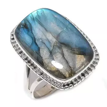 Natural Labradorite Gemstone 925 Solid Sterling Silver Jewelry Ring S.10.5 n2v41