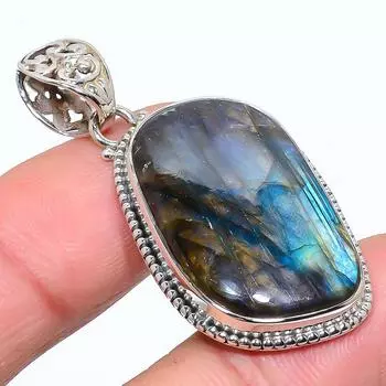 Natural Labradorite Gemstone 925 Solid Sterling Silver Gift Pendant 1.89 y6S10