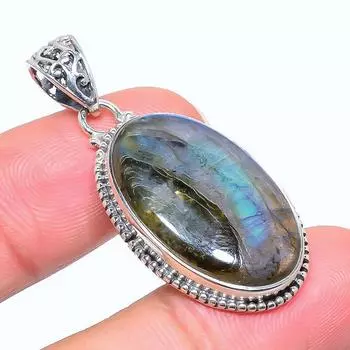 Natural Labradorite Gemstone 925 Solid Sterling Silver Gift Pendant 1.77 L1k73