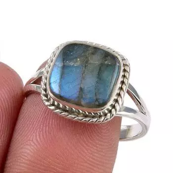 Natural Labradorite Gemstone 925 Solid Sterling Silver Jewelry Ring S.9.5 W4k36