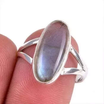 Natural Labradorite Gemstone 925 Solid Sterling Silver Jewelry Ring Size 8 T0u75