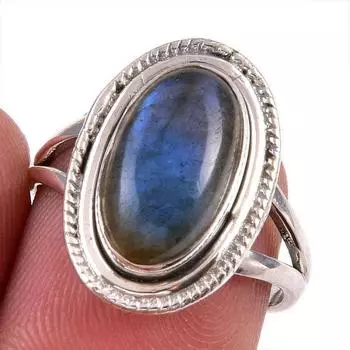 Natural Labradorite Gemstone 925 Solid Sterling Silver Jewelry Ring Size 7 k8K96