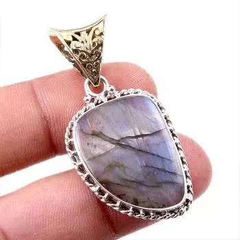 Natural Labradorite Gemstone 925 Solid Sterling Silver Gift Pendant 1.75 b3y27