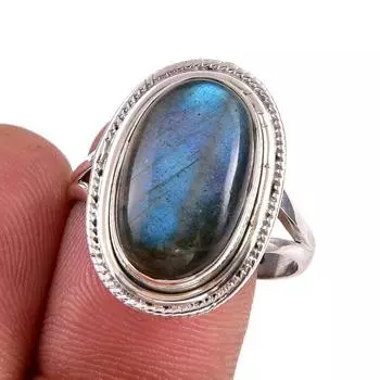 Natural Labradorite Gemstone 925 Solid Sterling Silver Jewelry Ring S.9.5 t6D73