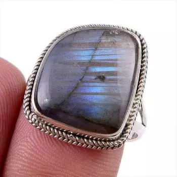 Natural Labradorite Gemstone 925 Solid Sterling Silver Jewelry Ring Size 8 g4F07