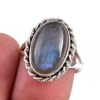 Natural Labradorite Gemstone 925 Solid Sterling Silver Jewelry Ring Size 7 f5s14